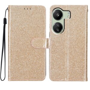 Tel1 Xiaomi Poco C65 / Xiaomi Redmi 13C 4G Glitter Powder Filp Θήκη Βιβλίο - Gold