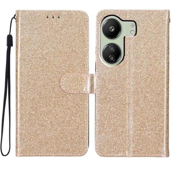 Tel1 Xiaomi Poco C65 / Xiaomi Redmi 13C 4G Glitter Powder Filp Θήκη Βιβλίο - Gold