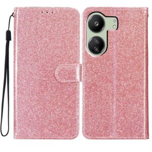 Tel1 Xiaomi Poco C65 / Xiaomi Redmi 13C 4G Glitter Powder Filp Θήκη Βιβλίο - Rose Gold