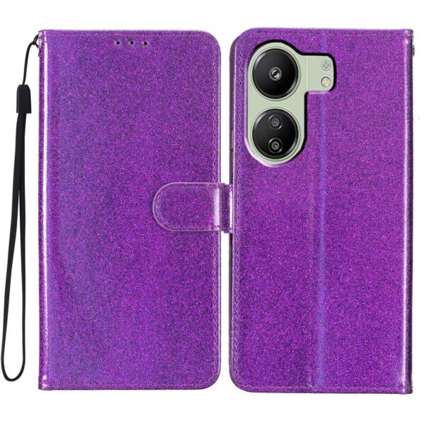 Tel1 Xiaomi Poco C65 / Xiaomi Redmi 13C 4G Glitter Powder Filp Θήκη Βιβλίο - Purple