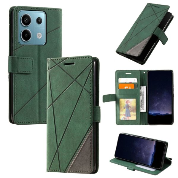 Tel1 Xiaomi Redmi Note 13 Pro 5G Skin Feel Splicing Θήκη Βιβλίο - Green
