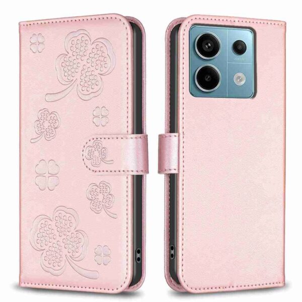 Tel1 Xiaomi Redmi Note 13 Pro 5G Four-leaf Embossed Pattern Θήκη Βιβλίο - Rose Pink