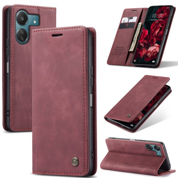 CaseMe 013 Xiaomi Poco C65/ Xiaomi Redmi 13C 4G Multifunctional Flip Θήκη Βιβλίο - Wine Red
