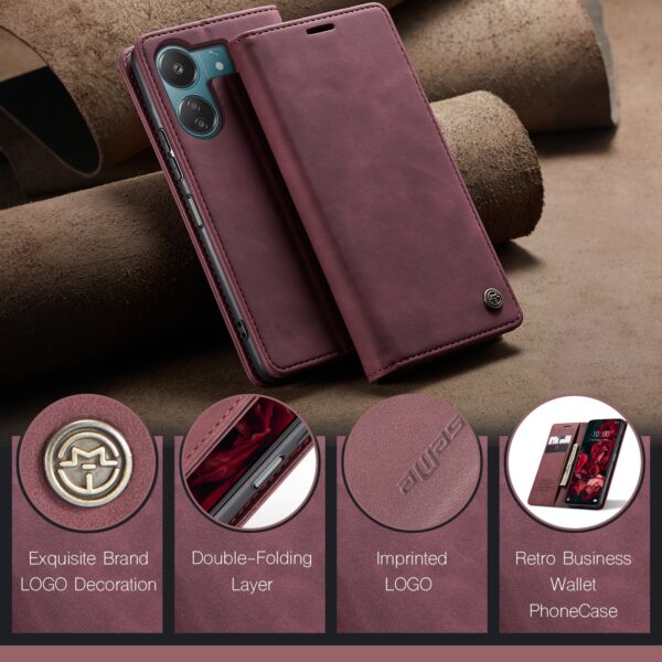 CaseMe 013 Xiaomi Poco C65/ Xiaomi Redmi 13C 4G Multifunctional Flip Θήκη Βιβλίο - Wine Red