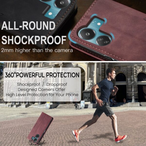 CaseMe 013 Xiaomi Poco C65/ Xiaomi Redmi 13C 4G Multifunctional Flip Θήκη Βιβλίο - Wine Red