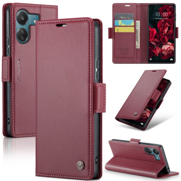 CaseMe 023 Xiaomi Poco C65/ Xiaomi Redmi 13C 4G/ 5G RFID Butterfly Buckle Litchi Θήκη Βιβλίο - Wine Red