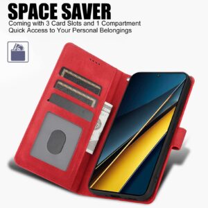 Tel1 Xiaomi Poco X6 Pro 5G Fantasy Skin-feel Calfskin Θήκη Βιβλίο - Red