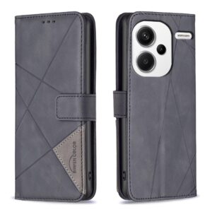 Tel1 Xiaomi Redmi Note 13 Pro Plus 5G Magnetic Buckle Rhombus Texture Θήκη Βιβλίο - Black