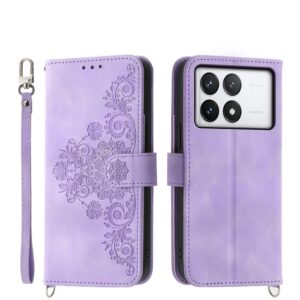 Tel1 Xiaomi Poco X6 Pro 5G Skin-Feel Flowers Embossed Θήκη Βιβλίο - Purple