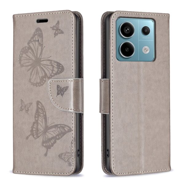 Tel1 Xiaomi Redmi Note 13 Pro 4G / Xiaomi Poco M6 Pro 4G Butterflies Embossing Θήκη Βιβλίο - Grey