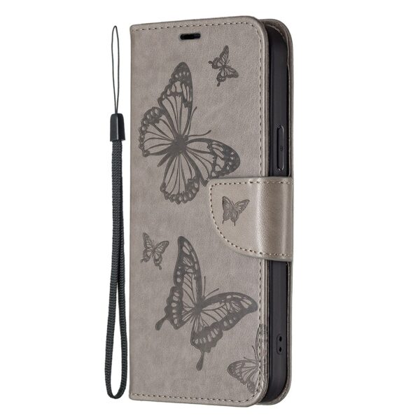 Tel1 Xiaomi Redmi Note 13 Pro 4G / Xiaomi Poco M6 Pro 4G Butterflies Embossing Θήκη Βιβλίο - Grey