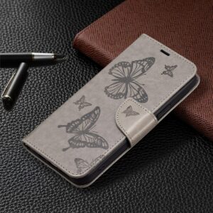 Tel1 Xiaomi Redmi Note 13 Pro 4G / Xiaomi Poco M6 Pro 4G Butterflies Embossing Θήκη Βιβλίο - Grey