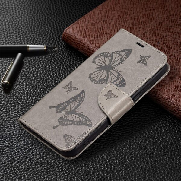 Tel1 Xiaomi Redmi Note 13 Pro 4G / Xiaomi Poco M6 Pro 4G Butterflies Embossing Θήκη Βιβλίο - Grey