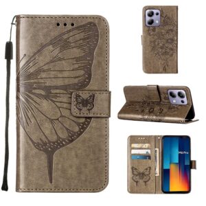 Tel1 Xiaomi Redmi Note 13 Pro 4G/ Xiaomi Poco M6 Pro 4G Embossed Butterfly Θήκη Βιβλίο - Dark Grey