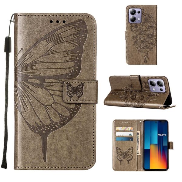 Tel1 Xiaomi Redmi Note 13 Pro 4G/ Xiaomi Poco M6 Pro 4G Embossed Butterfly Θήκη Βιβλίο - Dark Grey