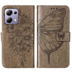 Tel1 Xiaomi Redmi Note 13 Pro 4G/ Xiaomi Poco M6 Pro 4G Embossed Butterfly Θήκη Βιβλίο - Dark Grey