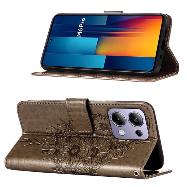 Tel1 Xiaomi Redmi Note 13 Pro 4G/ Xiaomi Poco M6 Pro 4G Embossed Butterfly Θήκη Βιβλίο - Dark Grey