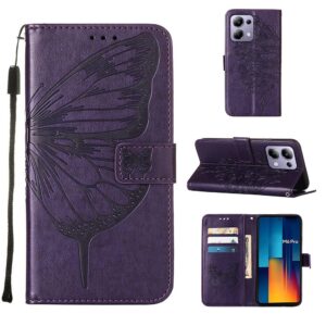 Tel1 Xiaomi Redmi Note 13 Pro 4G / Poco M6 Pro 4G Embossed Butterfly Θήκη Βιβλίο - Dark Purple