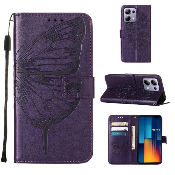 Tel1 Xiaomi Redmi Note 13 Pro 4G / Poco M6 Pro 4G Embossed Butterfly Θήκη Βιβλίο - Dark Purple