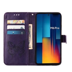 Tel1 Xiaomi Redmi Note 13 Pro 4G / Poco M6 Pro 4G Embossed Butterfly Θήκη Βιβλίο - Dark Purple