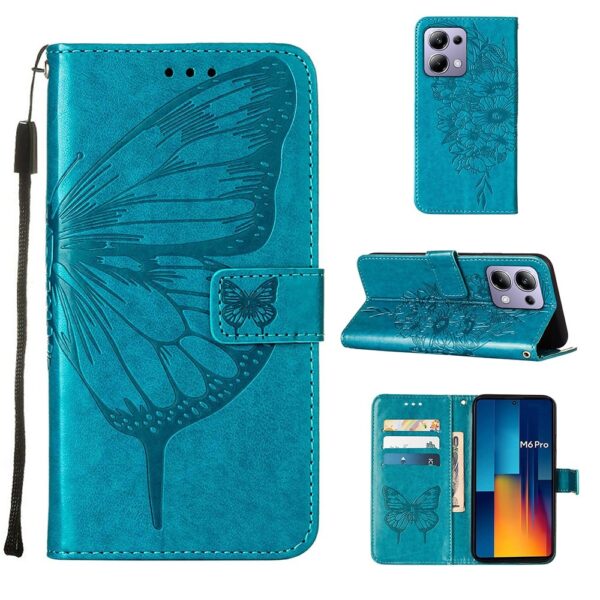 Tel1 Xiaomi Redmi Note 13 Pro 4G / Poco M6 Pro 4G Embossed Butterfly Θήκη Βιβλίο - Blue
