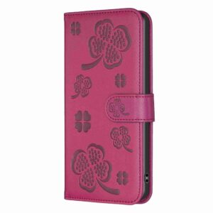 Tel1 Xiaomi Redmi 9C / Redmi 10A Four-leaf Embossed Θήκη Βιβλίο - Rose Red
