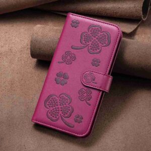 Tel1 Xiaomi Redmi 9C / Redmi 10A Four-leaf Embossed Θήκη Βιβλίο - Rose Red
