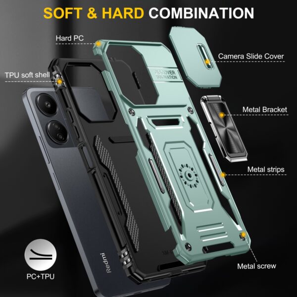 Forcell Xiaomi Redmi Note 13 Pro 5G / Poco X6 5G Camera Shield Θήκη Σκληρή - Alpine Green