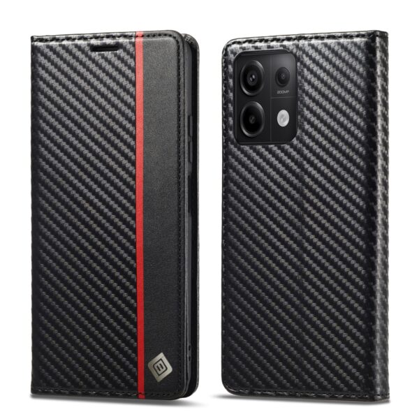 LC.IMEEKE Xiaomi Redmi Note 13 Pro 5G Carbon Fiber Texture Flip Θήκη Βιβλίο - Black