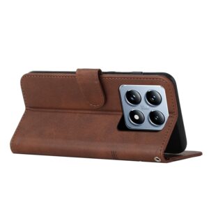 Tel1 Xiaomi 14T Pro 5G Stitching Calf Texture Buckle Θήκη Βιβλίο - Brown