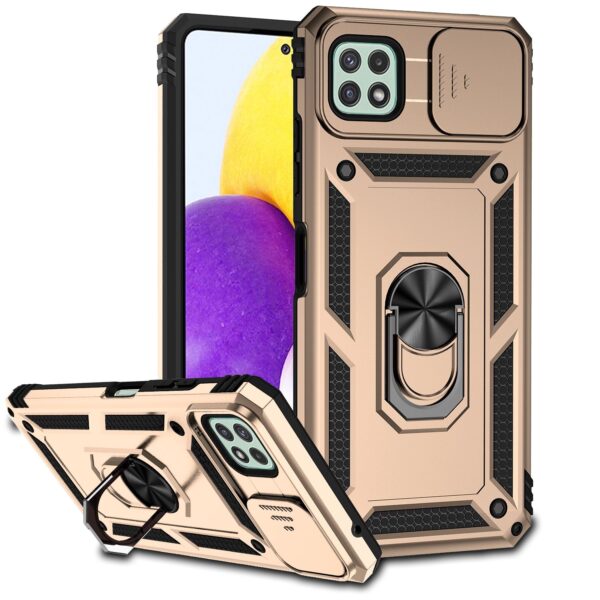 Forcell Samsung Galaxy A22 5G Sliding Camshield Holder Θήκη Σκληρή - Gold