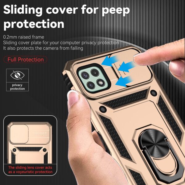 Forcell Samsung Galaxy A22 5G Sliding Camshield Holder Θήκη Σκληρή - Gold