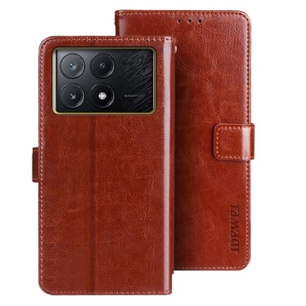 Tel1 Xiaomi Poco X6 Pro 5G Crazy Horse Texture Θήκη Βιβλίο - Brown