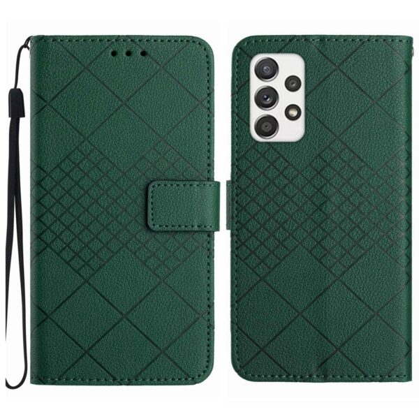 Tel1 Samsung Galaxy A52 4G / A52 5G / A52s Rhombic Grid Texture Θήκη Βιβλίο - Green