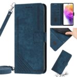 Tel1 Samsung Galaxy A54 5G Skin Feel Stripe Pattern with Lanyard Θήκη Βιβλίο - Blue