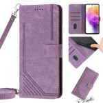 Tel1 Samsung Galaxy A54 5G Skin Feel Stripe Pattern with Lanyard Θήκη Βιβλίο - Purple