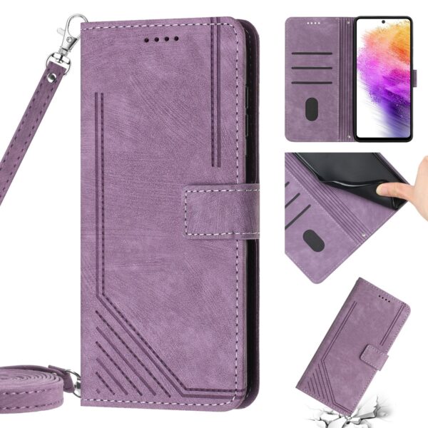 Tel1 Samsung Galaxy A54 5G Skin Feel Stripe Pattern with Lanyard Θήκη Βιβλίο - Purple