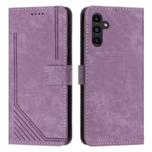 Tel1 Samsung Galaxy A54 5G Skin Feel Stripe Pattern with Lanyard Θήκη Βιβλίο - Purple