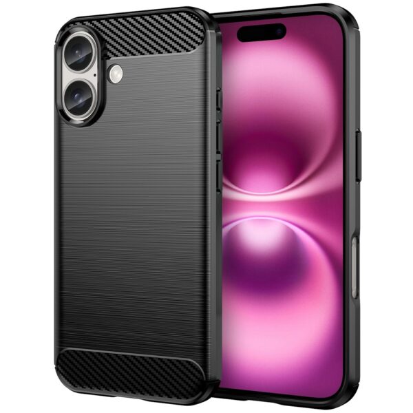 Forcell iPhone 16 Carbon Fiber Θήκη Σιλικόνης - Black