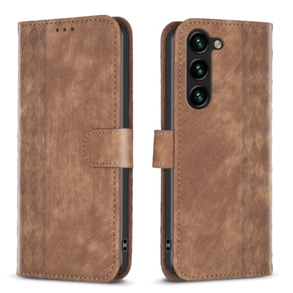 Tel1 Samsung Galaxy S24 5G Plaid Εmbossed Θήκη Βιβλίο - Brown