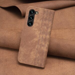 Tel1 Samsung Galaxy S24 5G Plaid Εmbossed Θήκη Βιβλίο - Brown