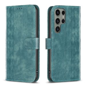 Tel1 Samsung Galaxy S24 Ultra 5G Plaid Εmbossed Θήκη Βιβλίο - Green