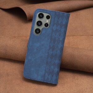 Tel1 Samsung Galaxy S24 Ultra 5G Plaid Εmbossed Θήκη Βιβλίο - Blue