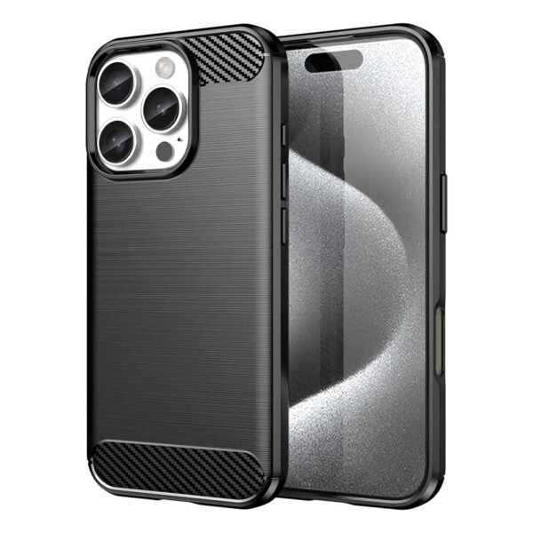 Forcell iPhone 16 Pro Brushed Carbon Θήκη Σιλικόνης - Black
