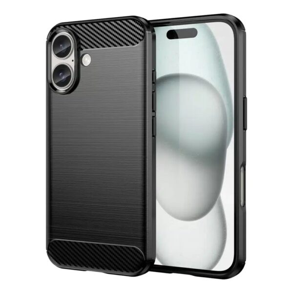 Forcell iPhone 16 Plus Brushed Carbon Θήκη Σιλικόνης - Black