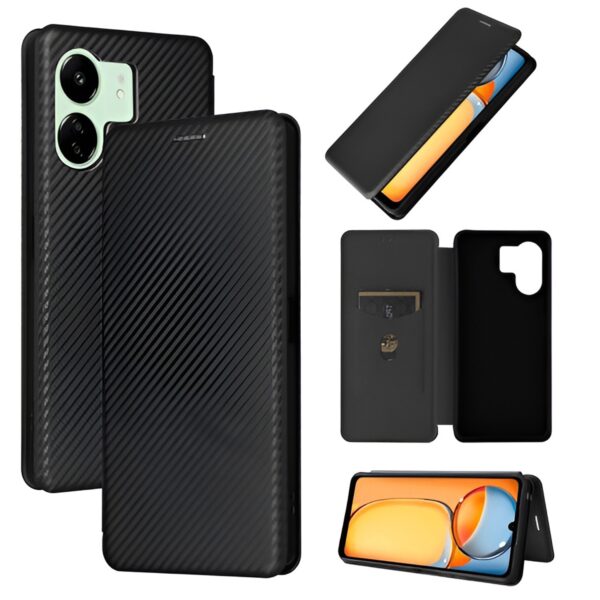 Tel1 Xiaomi Poco C65/ Xiaomi Redmi 13C 4G Carbon Fiber Texture Θήκη Βιβλίο - Black