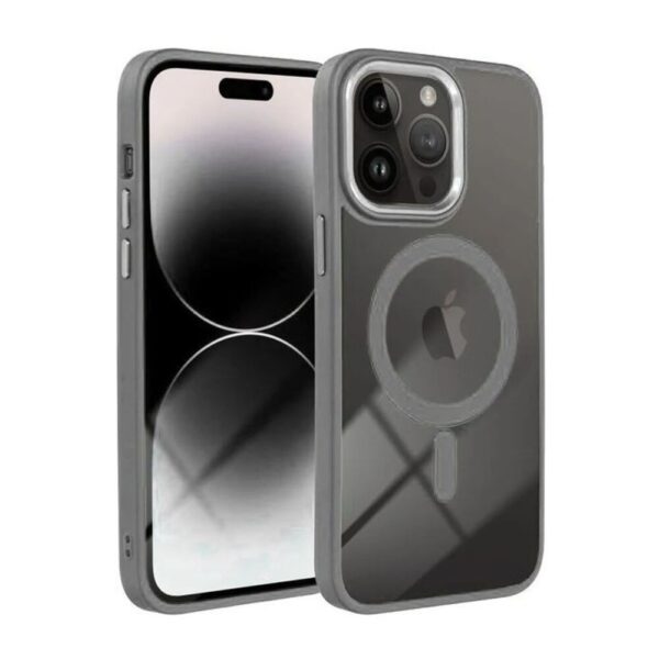 Forcell iPhone 16 Pro Max MagSafe Color Edge Θήκη Με Πλαίσιο Σιλικόνης Διάφανη - Titanium Grey