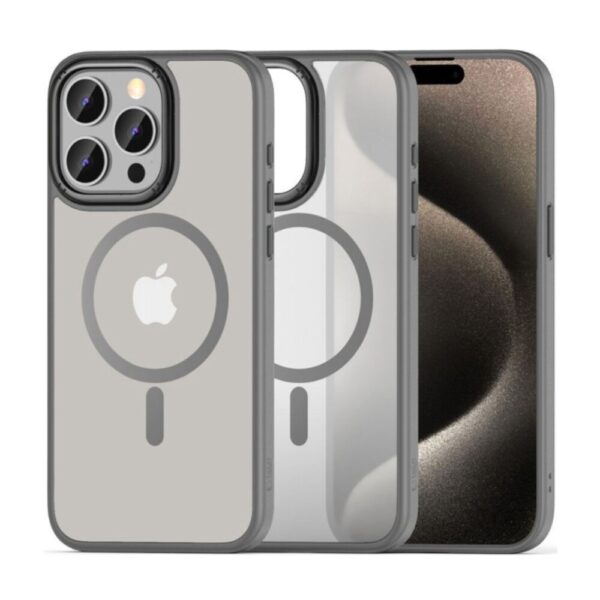 Forcell iPhone 15 Pro Max MagSafe Color Edge Θήκη Με Πλαίσιο Σιλικόνης Διάφανη - Titanium Grey