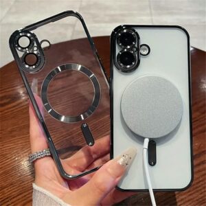 Forcell iPhone 16 Plus MagSafe Electro Θήκη Με Πλαίσιο Σιλικόνης Διάφανη - Silver