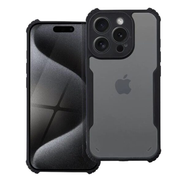 Forcell iPhone 15 Pro Max Anti - Drop Shockproof Θήκη Με Πλαίσιο Σιλικόνης Διάφανη - Black